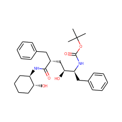 CC(C)(C)OC(=O)N[C@@H](Cc1ccccc1)[C@@H](O)C[C@@H](Cc1ccccc1)C(=O)N[C@@H]1CCCC[C@H]1O ZINC000026820842