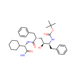 CC(C)(C)OC(=O)N[C@@H](Cc1ccccc1)[C@@H](O)C[C@@H](Cc1ccccc1)C(=O)N[C@H](C(N)=O)C1CCCCC1 ZINC000014943387