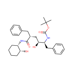 CC(C)(C)OC(=O)N[C@@H](Cc1ccccc1)[C@@H](O)C[C@@H](Cc1ccccc1)C(=O)N[C@H]1CCCC[C@H]1O ZINC000026935405