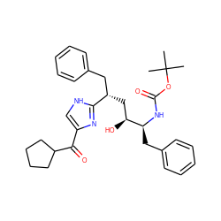 CC(C)(C)OC(=O)N[C@@H](Cc1ccccc1)[C@@H](O)C[C@@H](Cc1ccccc1)c1nc(C(=O)C2CCCC2)c[nH]1 ZINC000026494475