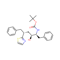 CC(C)(C)OC(=O)N[C@@H](Cc1ccccc1)[C@@H](O)C[C@@H](Cc1ccccc1)c1nccs1 ZINC000026487889