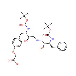 CC(C)(C)OC(=O)N[C@@H](Cc1ccccc1)[C@H](O)CNC[C@@H](O)[C@H](Cc1ccc(OCC(=O)O)cc1)NC(=O)OC(C)(C)C ZINC000029571165