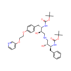 CC(C)(C)OC(=O)N[C@@H](Cc1ccccc1)[C@H](O)CNC[C@@H](O)[C@H](Cc1ccc(OCCOc2cccnc2)cc1)NC(=O)OC(C)(C)C ZINC000026151653