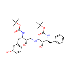 CC(C)(C)OC(=O)N[C@@H](Cc1ccccc1)[C@H](O)CNC[C@@H](O)[C@H](Cc1cccc(O)c1)NC(=O)OC(C)(C)C ZINC000014943106