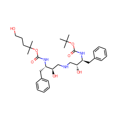 CC(C)(C)OC(=O)N[C@@H](Cc1ccccc1)[C@H](O)CNC[C@@H](O)[C@H](Cc1ccccc1)NC(=O)OC(C)(C)CCCO ZINC000027524160