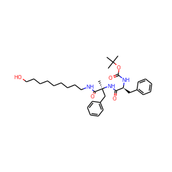 CC(C)(C)OC(=O)N[C@@H](Cc1ccccc1)C(=O)N[C@@](C)(Cc1ccccc1)C(=O)NCCCCCCCCCO ZINC000029408542