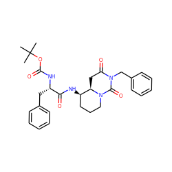 CC(C)(C)OC(=O)N[C@@H](Cc1ccccc1)C(=O)N[C@@H]1CCCN2C(=O)N(Cc3ccccc3)C(=O)C[C@H]12 ZINC000027525898