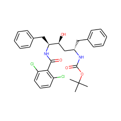 CC(C)(C)OC(=O)N[C@@H](Cc1ccccc1)C[C@H](O)[C@H](Cc1ccccc1)NC(=O)c1c(Cl)cccc1Cl ZINC000026646437