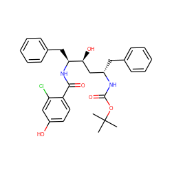 CC(C)(C)OC(=O)N[C@@H](Cc1ccccc1)C[C@H](O)[C@H](Cc1ccccc1)NC(=O)c1ccc(O)cc1Cl ZINC000026656257