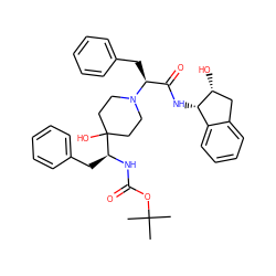 CC(C)(C)OC(=O)N[C@@H](Cc1ccccc1)C1(O)CCN([C@@H](Cc2ccccc2)C(=O)N[C@H]2c3ccccc3C[C@H]2O)CC1 ZINC000026286094