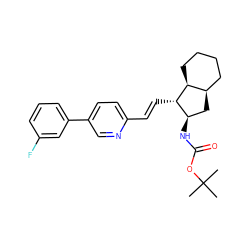 CC(C)(C)OC(=O)N[C@@H]1C[C@@H]2CCCC[C@@H]2[C@H]1/C=C/c1ccc(-c2cccc(F)c2)cn1 ZINC000103247424