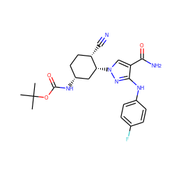 CC(C)(C)OC(=O)N[C@@H]1CC[C@H](C#N)[C@H](n2cc(C(N)=O)c(Nc3ccc(F)cc3)n2)C1 ZINC000205054402