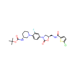 CC(C)(C)OC(=O)N[C@@H]1CCCN(c2ccc(N3C[C@@H](CNC(=O)c4ccc(Cl)s4)OC3=O)cc2F)C1 ZINC000113087014