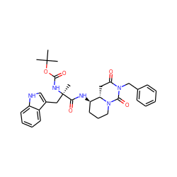 CC(C)(C)OC(=O)N[C@](C)(Cc1c[nH]c2ccccc12)C(=O)N[C@@H]1CCCN2C(=O)N(Cc3ccccc3)C(=O)C[C@@H]12 ZINC000027523315