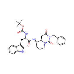 CC(C)(C)OC(=O)N[C@H](Cc1c[nH]c2ccccc12)C(=O)N[C@@H]1CCCN2C(=O)N(Cc3ccccc3)C(=O)C[C@H]12 ZINC000027075457