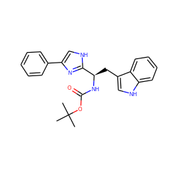 CC(C)(C)OC(=O)N[C@H](Cc1c[nH]c2ccccc12)c1nc(-c2ccccc2)c[nH]1 ZINC000028091835