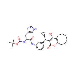 CC(C)(C)OC(=O)N[C@H](Cc1c[nH]cn1)C(=O)Nc1cccc([C@H](c2c(O)c3c(oc2=O)CCCCCC3)C2CC2)c1 ZINC000027517862