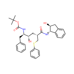 CC(C)(C)OC(=O)N[C@H](Cc1ccccc1)[C@@H](O)C[C@@H](CSc1ccccc1)C(=O)N[C@H]1c2ccccc2C[C@@H]1O ZINC000027519015