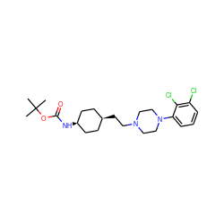 CC(C)(C)OC(=O)N[C@H]1CC[C@@H](CCN2CCN(c3cccc(Cl)c3Cl)CC2)CC1 ZINC000100906997