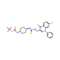 CC(C)(C)OC(=O)N[C@H]1CC[C@@H](NC(=O)NCc2cn(-c3ccccc3)c3cc(Cl)ccc3c2=O)CC1 ZINC000169694285