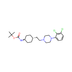 CC(C)(C)OC(=O)N[C@H]1CC[C@H](CCN2CCN(c3cccc(Cl)c3Cl)CC2)CC1 ZINC000100906988