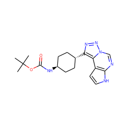 CC(C)(C)OC(=O)N[C@H]1CC[C@H](c2nnn3cnc4[nH]ccc4c23)CC1 ZINC001772646383