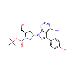 CC(C)(C)OC(=O)N1C[C@@H](n2cc(-c3ccc(O)cc3)c3c(N)ncnc32)C[C@@H]1CO ZINC000003827984