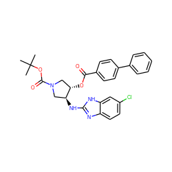 CC(C)(C)OC(=O)N1C[C@H](Nc2nc3ccc(Cl)cc3[nH]2)[C@@H](OC(=O)c2ccc(-c3ccccc3)cc2)C1 ZINC000206708825