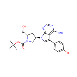 CC(C)(C)OC(=O)N1C[C@H](n2cc(-c3ccc(O)cc3)c3c(N)ncnc32)C[C@H]1CO ZINC000001487489