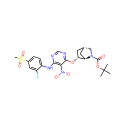 CC(C)(C)OC(=O)N1C[C@H]2C[C@@H](Oc3ncnc(Nc4ccc(S(C)(=O)=O)cc4F)c3[N+](=O)[O-])[C@H]1C2 ZINC001772634836