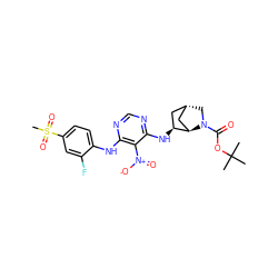 CC(C)(C)OC(=O)N1C[C@H]2C[C@H](Nc3ncnc(Nc4ccc(S(C)(=O)=O)cc4F)c3[N+](=O)[O-])[C@H]1C2 ZINC001772641931