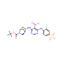 CC(C)(C)OC(=O)N1C[C@H]2C[C@H]1C[C@@H]2Nc1ncnc(Nc2ccc(S(C)(=O)=O)cc2F)c1[N+](=O)[O-] ZINC001772573641