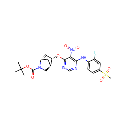 CC(C)(C)OC(=O)N1C[C@H]2C[C@H]1C[C@@H]2Oc1ncnc(Nc2ccc(S(C)(=O)=O)cc2F)c1[N+](=O)[O-] ZINC001772613200