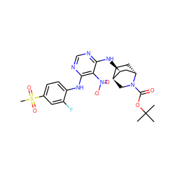 CC(C)(C)OC(=O)N1C[C@H]2CC[C@H]1C[C@@H]2Nc1ncnc(Nc2ccc(S(C)(=O)=O)cc2F)c1[N+](=O)[O-] ZINC001772635159