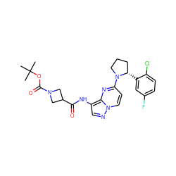 CC(C)(C)OC(=O)N1CC(C(=O)Nc2cnn3ccc(N4CCC[C@@H]4c4cc(F)ccc4Cl)nc23)C1 ZINC000118388670