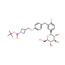 CC(C)(C)OC(=O)N1CC(COc2ccc(Cc3cc([C@@H]4O[C@H](CO)[C@@H](O)[C@H](O)[C@H]4O)ccc3Cl)cc2)C1 ZINC000201745655