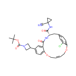 CC(C)(C)OC(=O)N1CC(c2ccc3c(c2)C(=O)N[C@H](C(=O)NC2(C#N)CC2)Cc2ccc(c(Cl)c2)OC/C=C/CO3)C1 ZINC000205121293