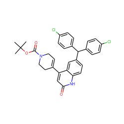 CC(C)(C)OC(=O)N1CC=C(c2cc(=O)[nH]c3ccc(C(c4ccc(Cl)cc4)c4ccc(Cl)cc4)cc23)CC1 ZINC001772628248