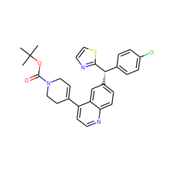 CC(C)(C)OC(=O)N1CC=C(c2ccnc3ccc([C@@H](c4ccc(Cl)cc4)c4nccs4)cc23)CC1 ZINC001772607203