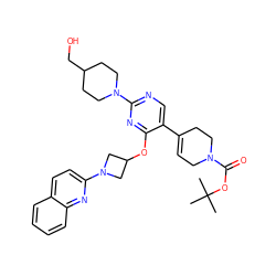 CC(C)(C)OC(=O)N1CC=C(c2cnc(N3CCC(CO)CC3)nc2OC2CN(c3ccc4ccccc4n3)C2)CC1 ZINC000096168847