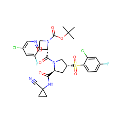 CC(C)(C)OC(=O)N1CC[C@@]1(C(=O)N1C[C@H](S(=O)(=O)c2ccc(F)cc2Cl)C[C@H]1C(=O)NC1(C#N)CC1)c1ncc(Cl)cc1F ZINC000169705925