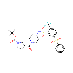 CC(C)(C)OC(=O)N1CC[C@@H](C(=O)N2CCC(NS(=O)(=O)c3cc(S(=O)(=O)c4ccccc4)ccc3C(F)(F)F)CC2)C1 ZINC000049762563