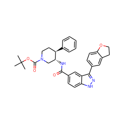 CC(C)(C)OC(=O)N1CC[C@@H](c2ccccc2)[C@H](NC(=O)c2ccc3[nH]nc(-c4ccc5c(c4)CCO5)c3c2)C1 ZINC000205026992