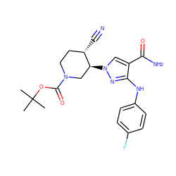 CC(C)(C)OC(=O)N1CC[C@H](C#N)[C@@H](n2cc(C(N)=O)c(Nc3ccc(F)cc3)n2)C1 ZINC000205019988