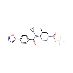 CC(C)(C)OC(=O)N1CC[C@H](N(C(=O)c2ccc(-c3cnco3)cc2)C2CC2)[C@@H](F)C1 ZINC000223651979