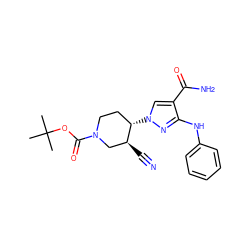 CC(C)(C)OC(=O)N1CC[C@H](n2cc(C(N)=O)c(Nc3ccccc3)n2)[C@@H](C#N)C1 ZINC000205011895