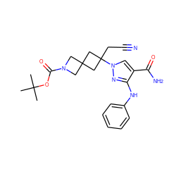 CC(C)(C)OC(=O)N1CC2(C1)CC(CC#N)(n1cc(C(N)=O)c(Nc3ccccc3)n1)C2 ZINC000205014550