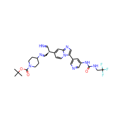 CC(C)(C)OC(=O)N1CCC(/N=C/[C@@H](C=N)c2ccn3c(-c4cncc(NC(=O)NCC(F)(F)F)c4)cnc3c2)CC1 ZINC000169704613