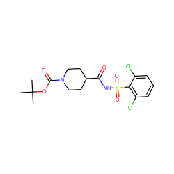 CC(C)(C)OC(=O)N1CCC(C(=O)NS(=O)(=O)c2c(Cl)cccc2Cl)CC1 ZINC000028126890