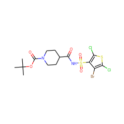 CC(C)(C)OC(=O)N1CCC(C(=O)NS(=O)(=O)c2c(Cl)sc(Cl)c2Br)CC1 ZINC000028119259